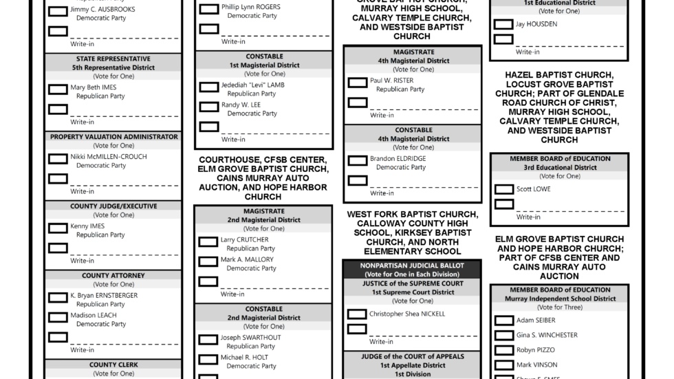 2022 Ballot Calloway County KY Clerk